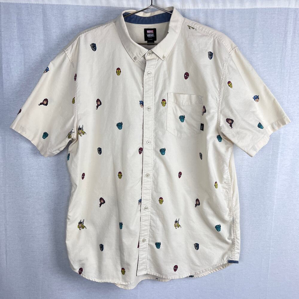 Vans x Marvel Shirt Mens Classic Fit Avengers Superhero Comic Button Front Nerd